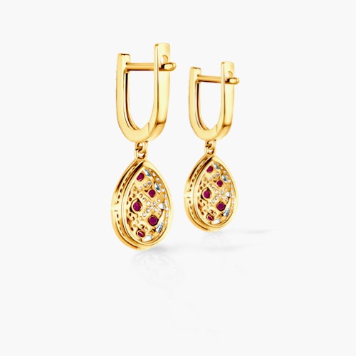 Kolczyki Savicki: dwukolorowe złoto, rubiny, diamenty